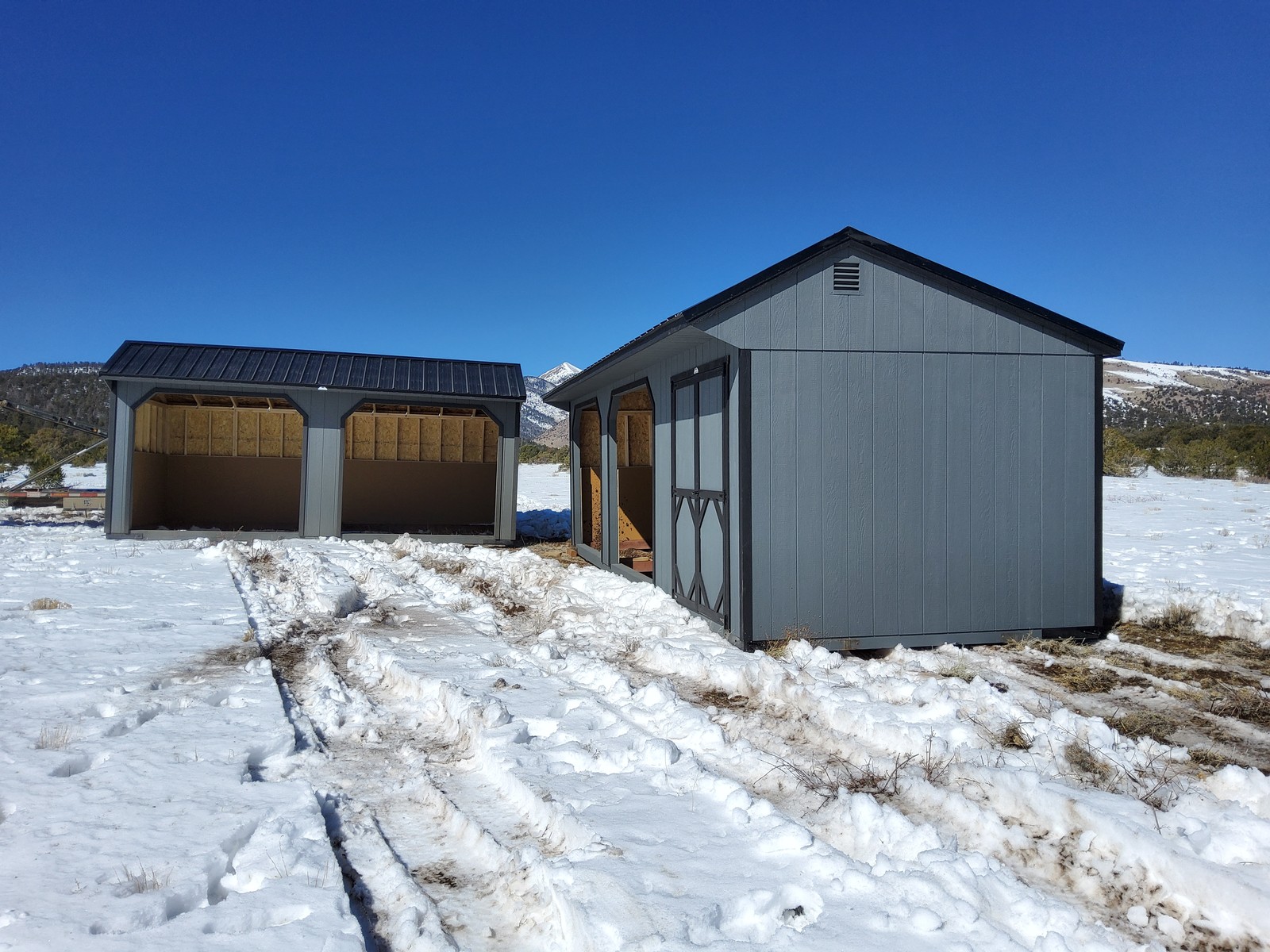 Loafing shed run-in horse shelter delivered to a Colorado mountain homestead